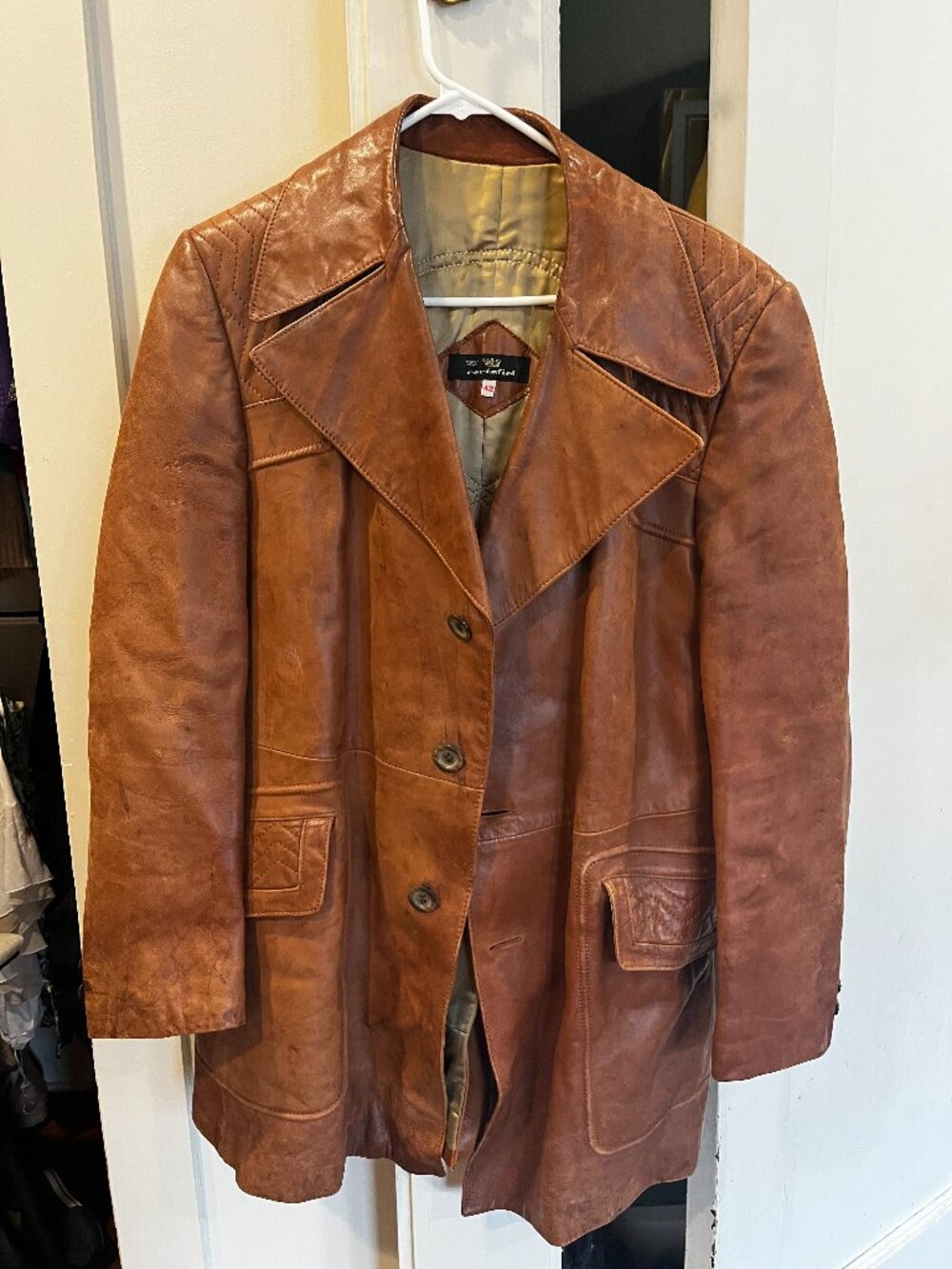 Vintage 70s Cortefiel brown leather trench jacket size 42 / US XL